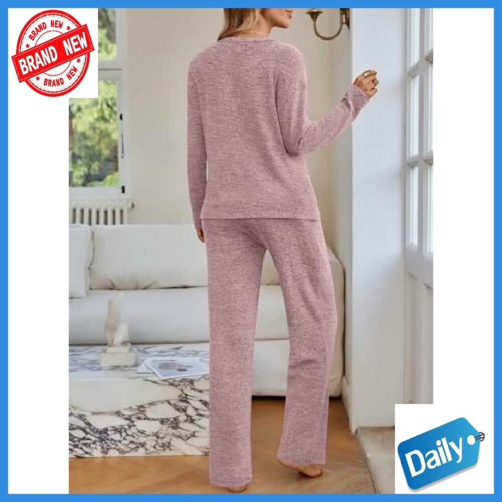 Soft Lounge Set Matching Pajamas Sweatsuit Comfortable Relaxed Fit - Picture 5 of 8